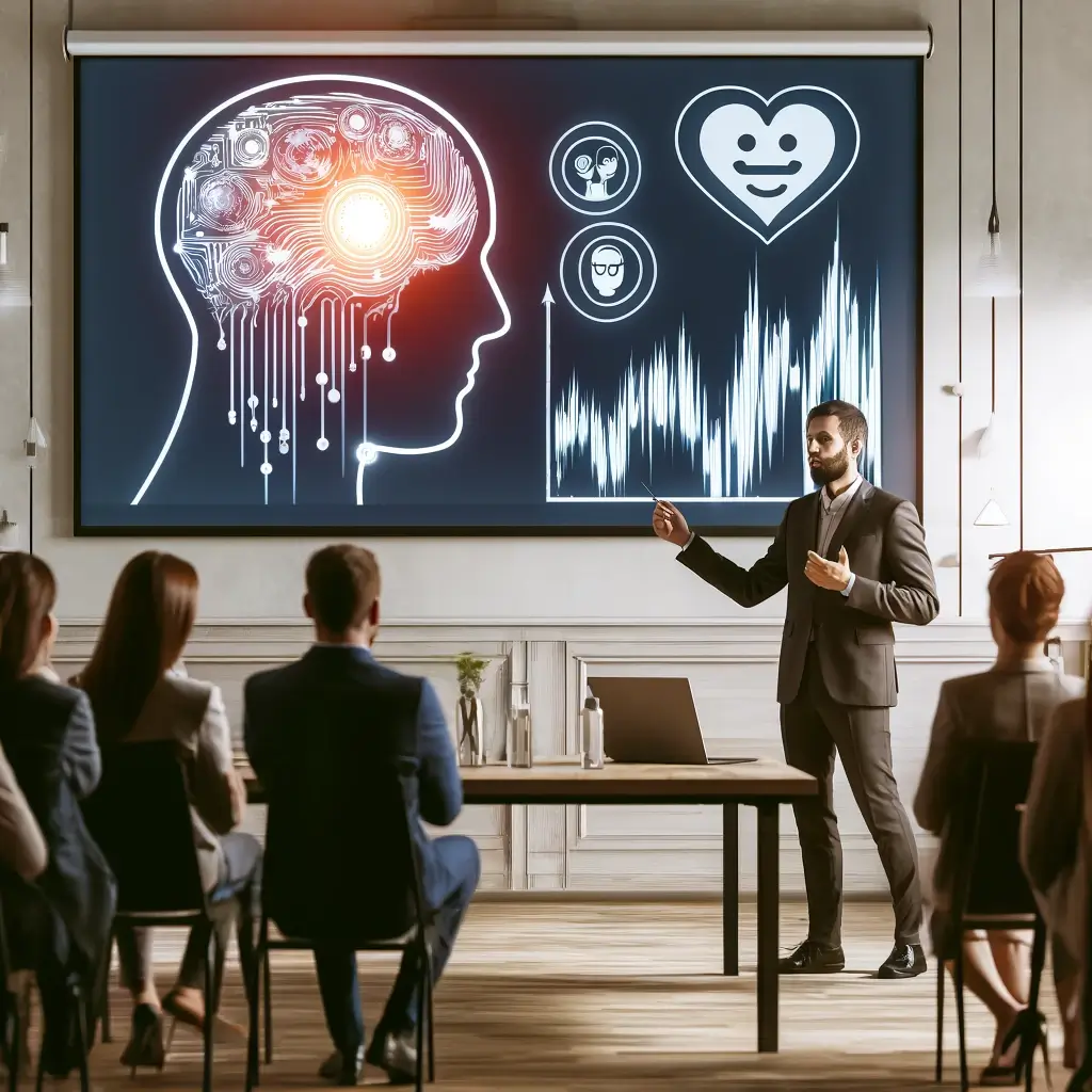 Executive giving a presentation to a group of colleagues