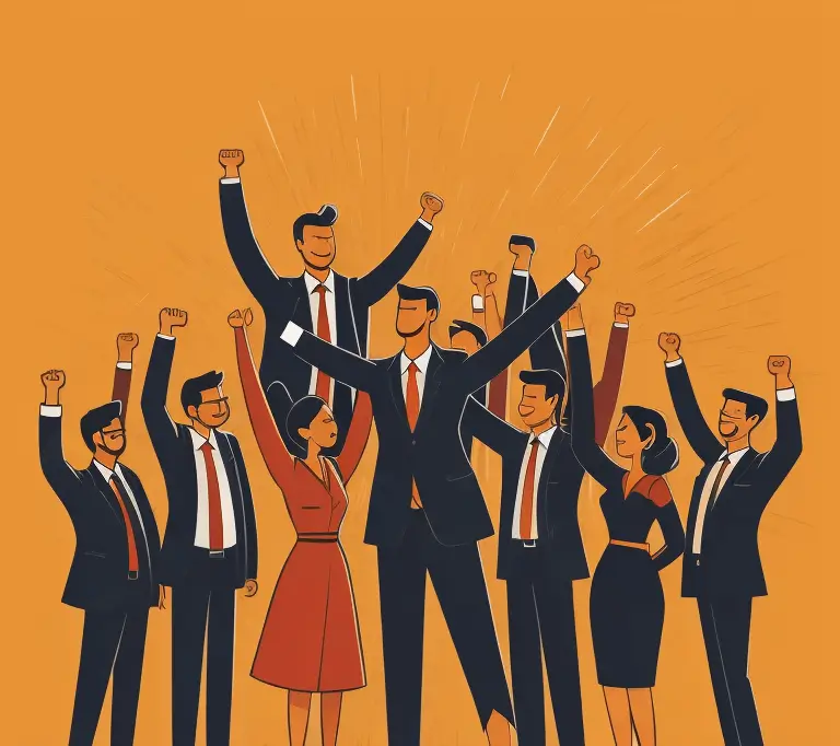 Un grupo de ejecutivos celebra un gran éxito.