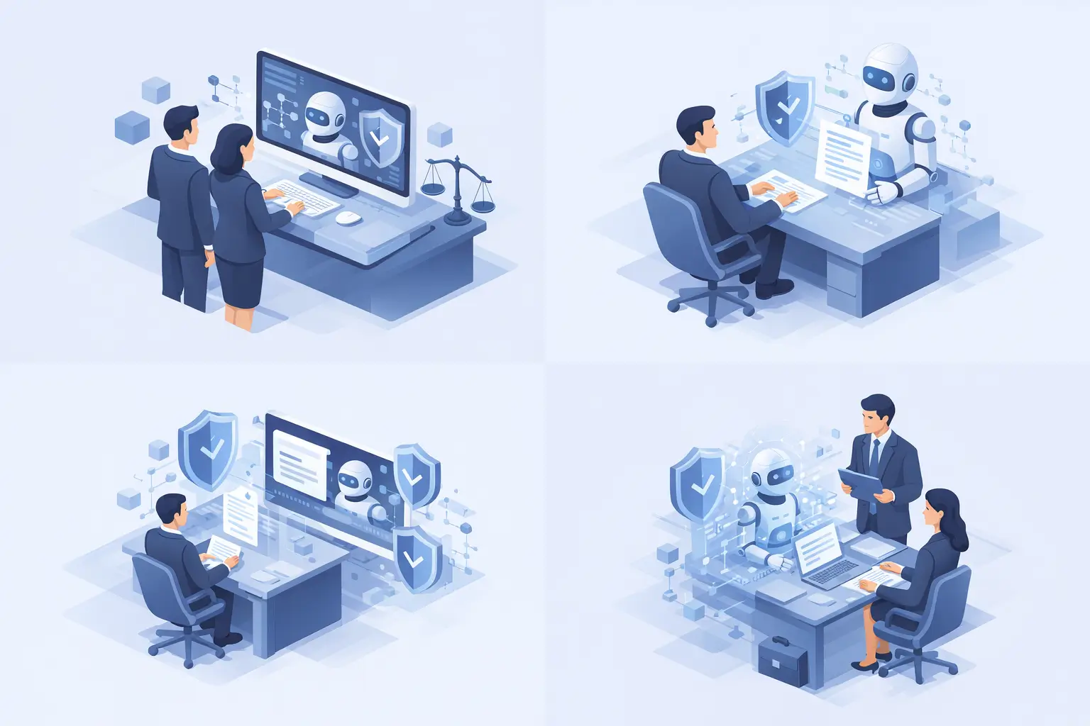 Abstract legal AI workflow image with structured blue line elements